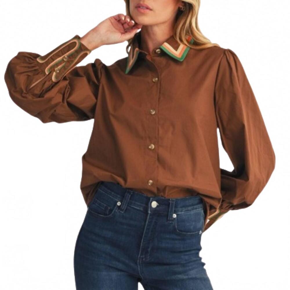 NEW STYLE USA embroidery accent shirt in brown
